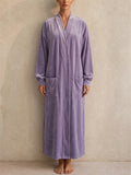 Womens Long Velvet Robe Soft Plush Outerwear with Pockets