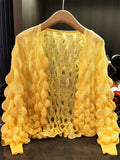 ‌Women's Bubble Design Pleated Ruffled Sleeve Cardigan Shirts