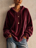Womens Velvet Ruffle Cuff Oversized Hoodie Sweatshirt