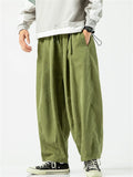 Casual Wide Leg Drawstring Cropped Pants for Men