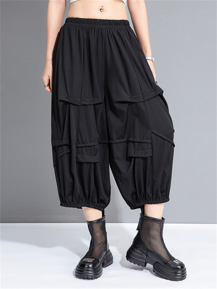 Women's Fashion All Black Wide Leg Capri Pants