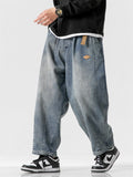 Japanese Style Men's Distressed Wide-Leg Straight Jeans