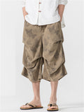 Men's Summer Comfy Hanfu Pleated Print Casual Capri Pants
