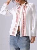 Women's French Style Embroidery Lapel Long Sleeve Shirt