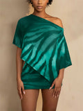 Womens Sexy Print Off Shoulder Poncho Top and Skirt Set
