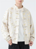Men's Autumn Chinese Style Leaves Print Frog Button Jackets