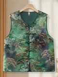 Women Chinese Style Landscape Print Satin TangSuit Vest