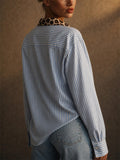 Womens Stripe Leopard FloralMixed Print Button Down Shirt