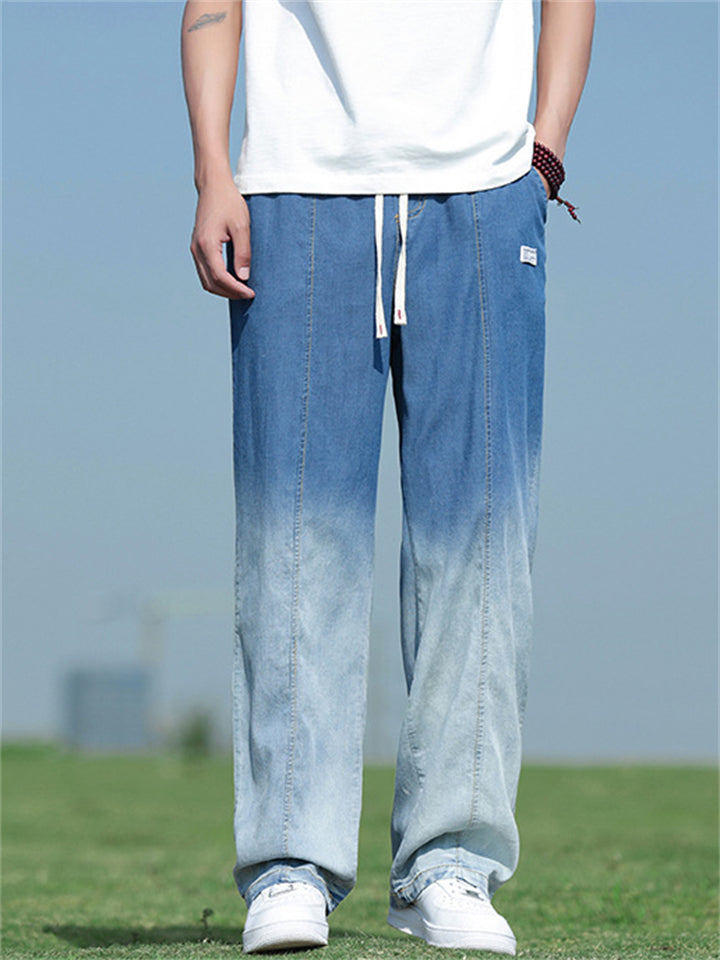 Men's Summer Cool Blue Gradient Straight Jeans