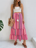 Summer Boho A-Line Contrast Color Elastic Waist Skirts for Women