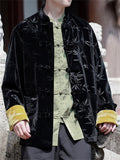 Men Chinese Style Autumn Contrast Color Bamboo Leaf Velvet Jackets