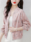 Women's Casual Butterflies Pattern Waist Length Baseball Collar Jacket