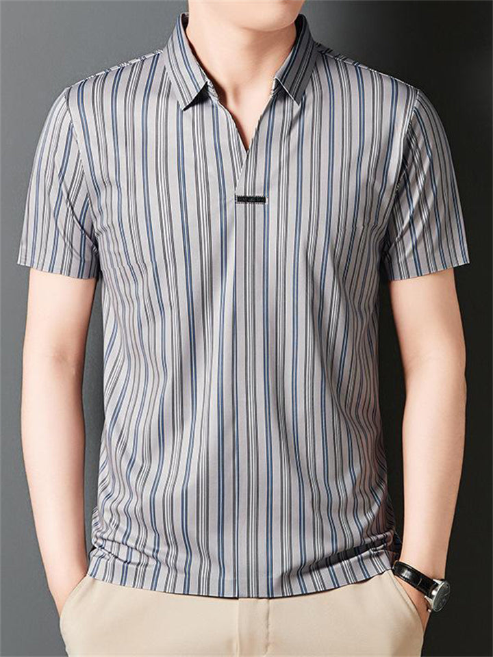 Summer Men's Stripe Short Sleeve Lapel Polo Shirts