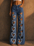 Women's Y2K Style Heart Cutout Wide Leg Baggy Denim Pants
