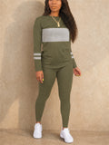 Women Color Block Tracksuit Long Sleeve Crew Neck Top and Leggings Set