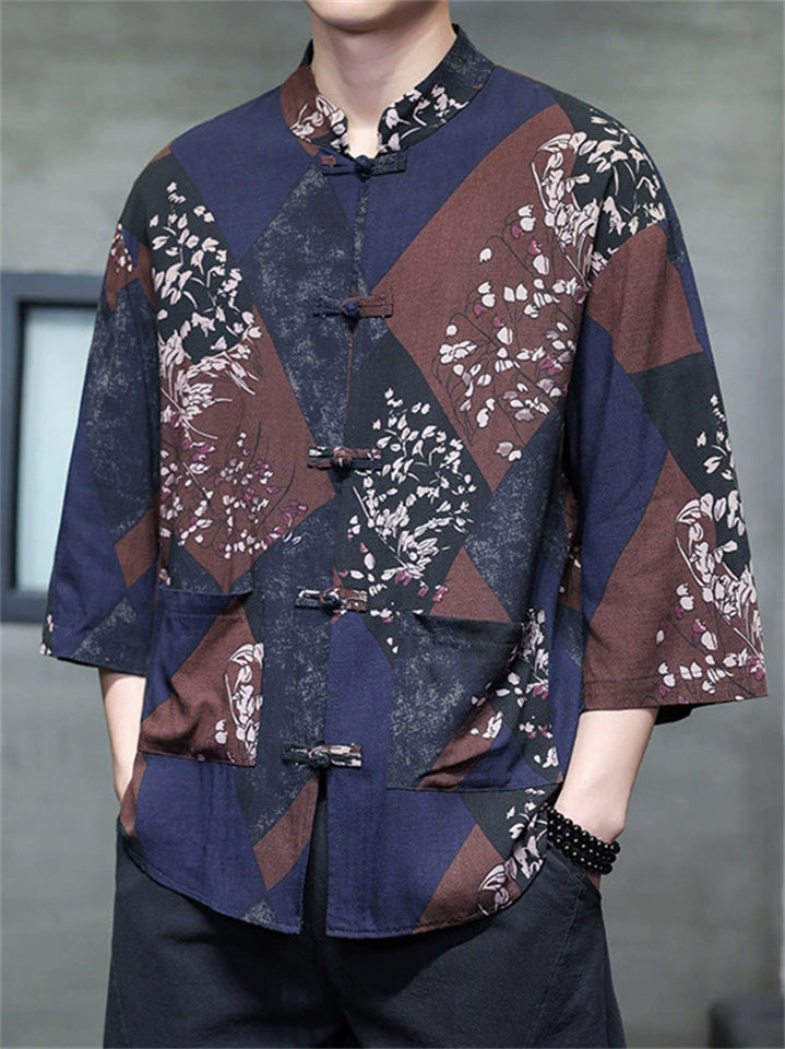 Men's Summer Trendy Chinese Style Printed Button Up TangSuit Shirt