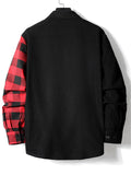 Men's Trendy Corduroy Plaid Patchwork Lapel Long Sleeve Shirt