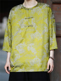 Cool Loose Oriental Style Print 3/4-sleeved Shirt for Men