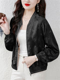 Women's Casual Butterflies Pattern Waist Length Baseball Collar Jacket