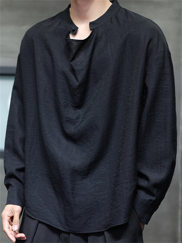 Men's Comfy Solid Color Cotton Linen Long Sleeve Shirts