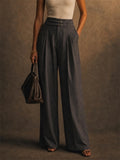 Womens High Waisted Pinstripe Wide Leg Trousers Office Pants
