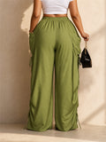 Womens Baggy Wide Leg Ruched Drawstring Cargo Pants
