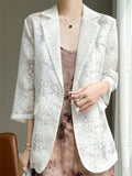Women's Satin Single Breasted 3/4 Sleeve Suit Jacket