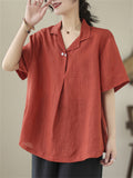 Women's Loose Solid Color Pullover V Neck Short Sleeve Shirts