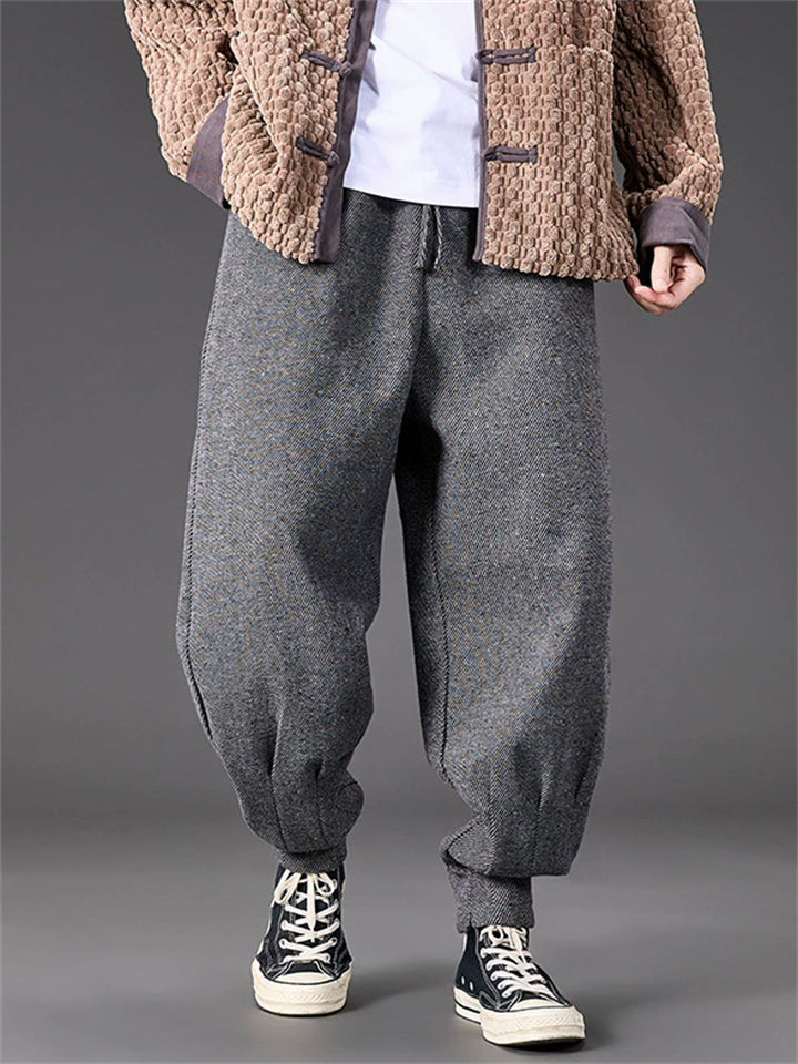 Men's Autumn Solid Color Drawstring Harem Pleated Hem Jogger Pants