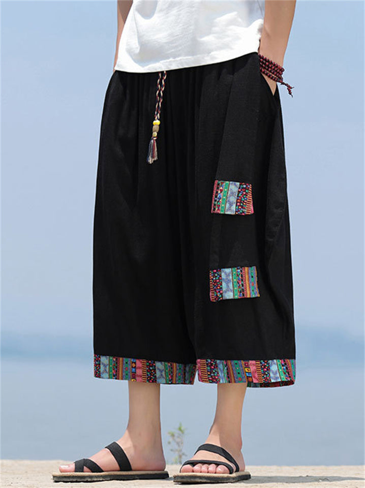 Men's Summer Ethnic Style Loose Drop Crotch Capri Pants