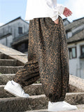 Brown Leopard Print Loose Fit Wide Leg Bloomers Pants for Men