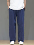 Men's Summer Vintage Linen Drawstring Straight Wide Leg Pants