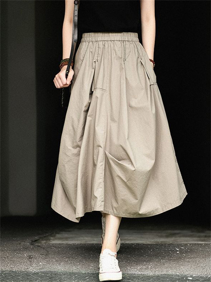 Women's Loose Solid Color Patchwork Asymmetric Skirt
