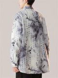 Chinese Style Men's Plum Blossom Hanzi Print Lapel Long Sleeve Shirts