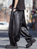 Men's Solid Color Loong Print Cool Drape Wide Leg Harem Pants