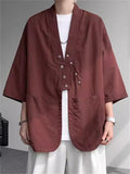 Men's Zen Style Simple Solid Color Pockets Metal Button Cardigan Jackets
