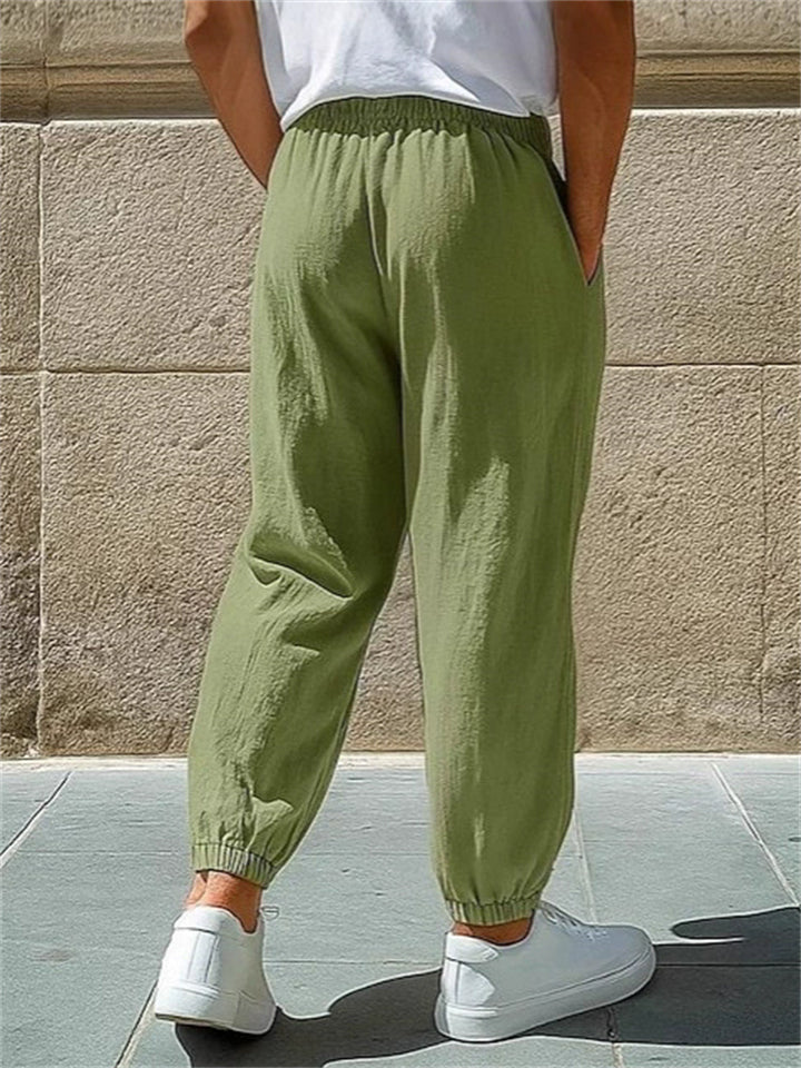 Men's Solid Color Pockets Holiday Style Elastic Waist Jogger Pants