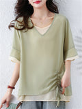 Women's Casual Contrast Color Patchwork Half Sleeve Shirt
