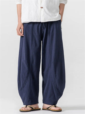 Men's Simple Chinese Style Solid Color Cotton Wide Leg Straight Pants