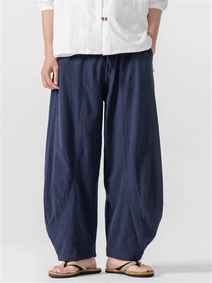 Men's Simple Chinese Style Solid Color Cotton Wide Leg Straight Pants
