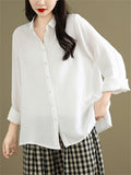 Women's Comfy Solid Color Loose Button Up Long Sleeve Shirt