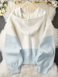 Women's Korean Style Contrast Color Button Up Hooded Cardigan Knitted Top
