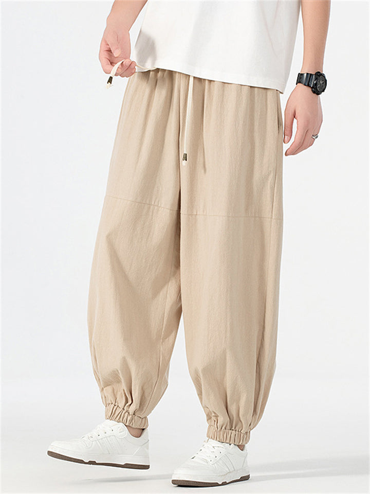 Plus Size Men's Solid Color Drawstring Wide Leg Jogger Pants