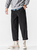Men's Korean Style Simple Casual Solid Color Straight Leg Cargo Pants