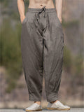 Men's Solid Color Linen Wide Leg Cropped Pants