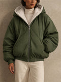 Women Reversible Zip Up Oversized Winter Fleece Coat