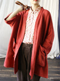 Female Plain Patch Pockets Oversized Cardigan Jacket