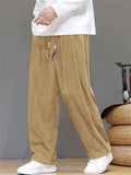 ‌Men's Casual Drawstring Loose Fit Corduroy Straight Leg Pants