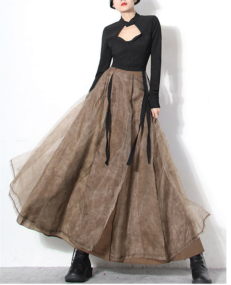 Women Holiday High Waist  A-Line Maxi Skirt