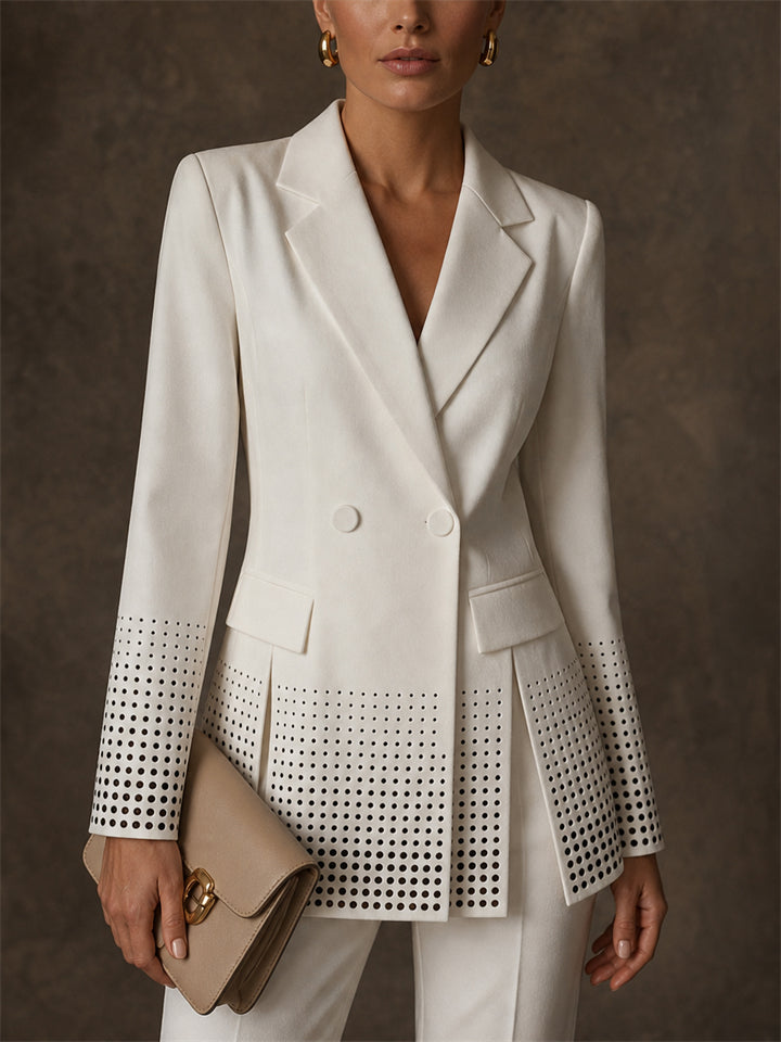 Women Rhinestone Double Breasted Slit Hem Blazer Jacket
